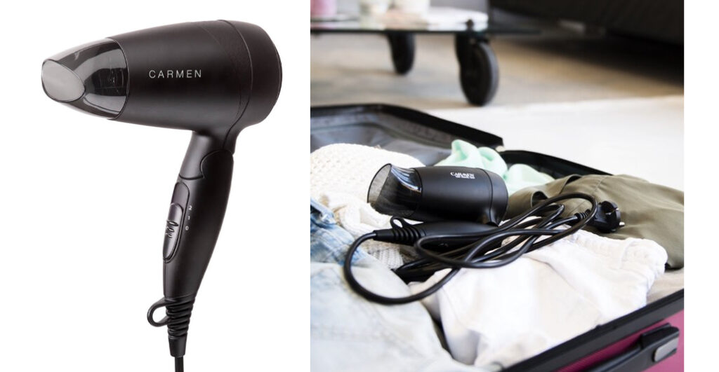 Carmen Tiny Travel TD1215, reisföhn, mini fohn, reisfohn inklapbaar